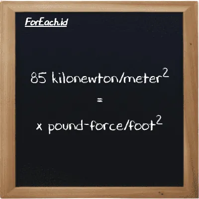 Example kilonewton/meter<sup>2</sup> to pound-force/foot<sup>2</sup> conversion (85 kN/m<sup>2</sup> to lbf/ft<sup>2</sup>)